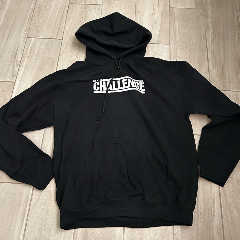 The Challenge Black Pullover Hoodie - Casual Hooded Sweatshirt size m